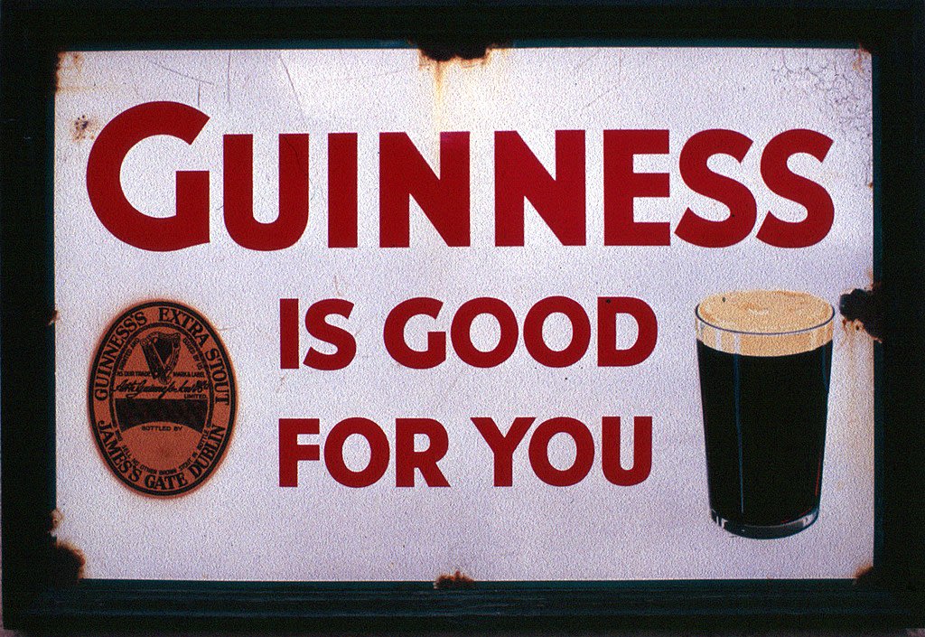 Guinness slogan from the 1920s to the 1960s. Photo by Gerd Eichmann. Guinness slogan from the 1920s to the 1960s. Photo by Gerd Eichmann.