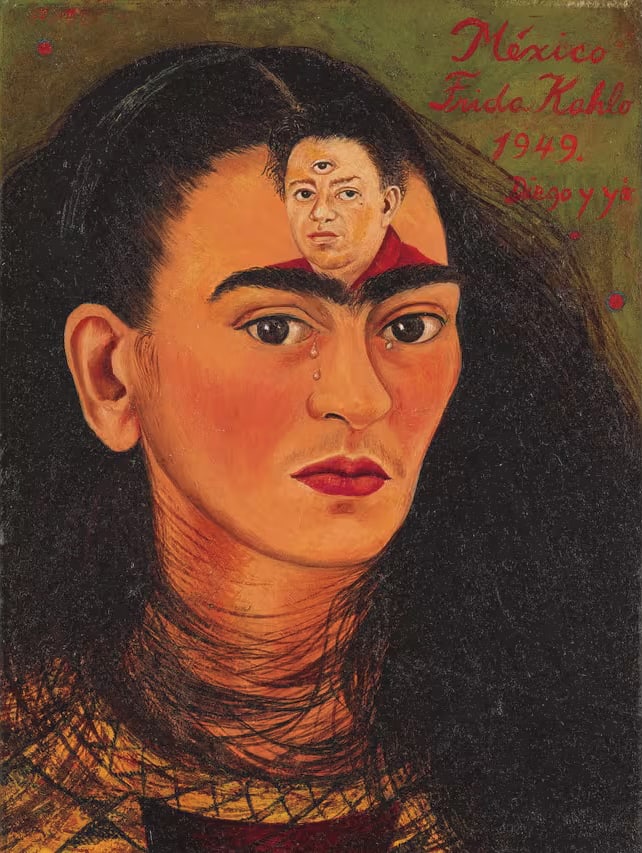 Frida Kahlo's 1949 oil painting Diego And I. Photo by Frida Kahlo. Frida Kahlo's 1949 oil painting Diego And I. Photo by Frida Kahlo.