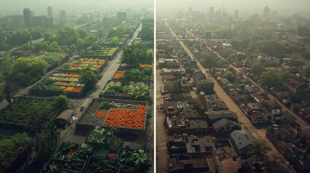 Visual representation of food deserts and nutritional apartheid in urban communities. Visual representation of food deserts and nutritional apartheid in urban communities.