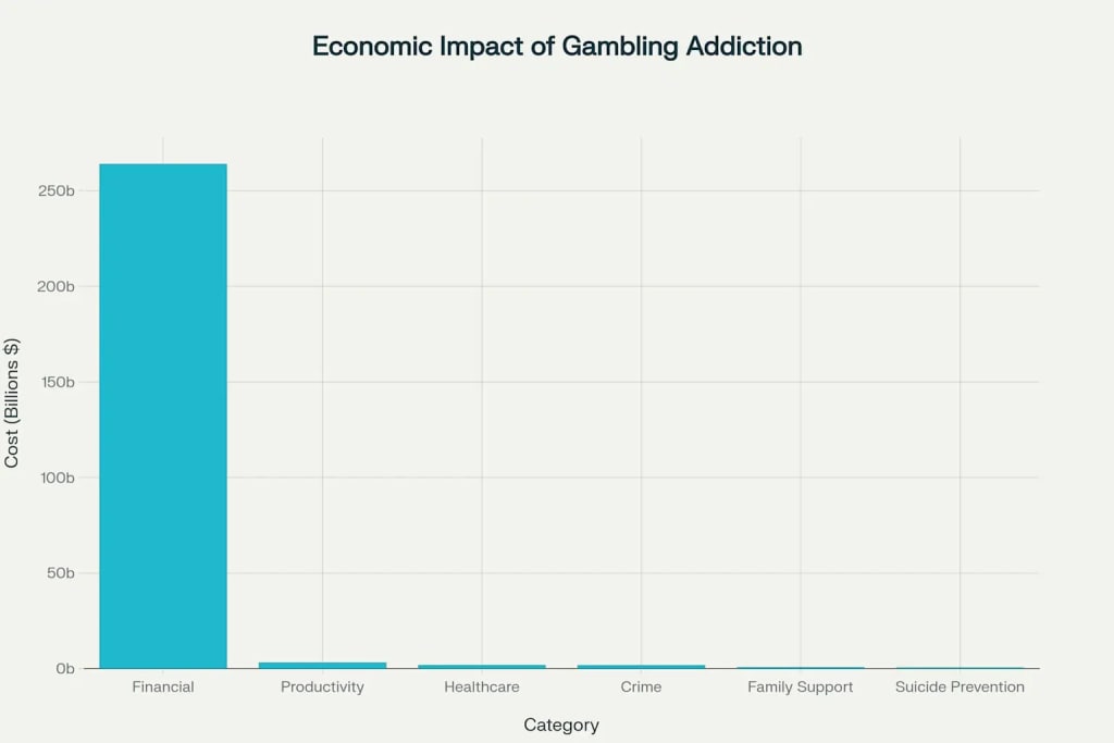 The economic impact of gambling addiction extends far beyond individual losses, with financial losses representing the largest cost at $264 billion annually. The economic impact of gambling addiction extends far beyond individual losses, with financial losses representing the largest cost at $264 billion annually.