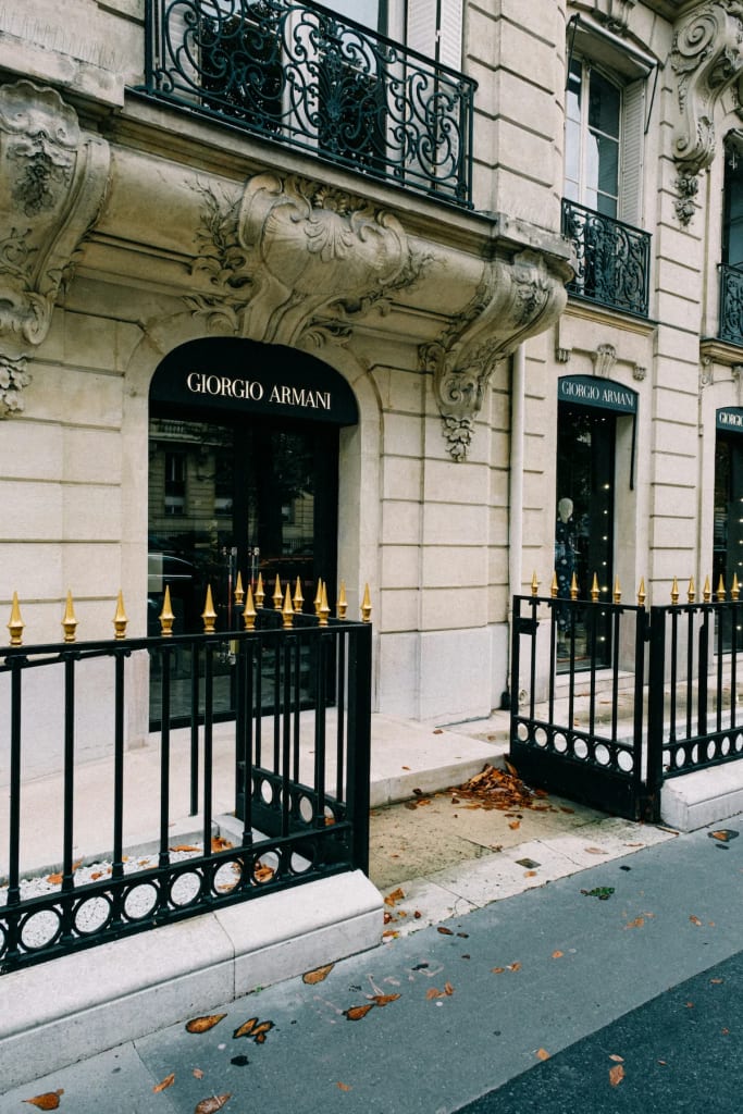 Facade of a Giorgio Armani store in Paris, France. Photo by Mathias Reding. Facade of a Giorgio Armani store in Paris, France. Photo by Mathias Reding.