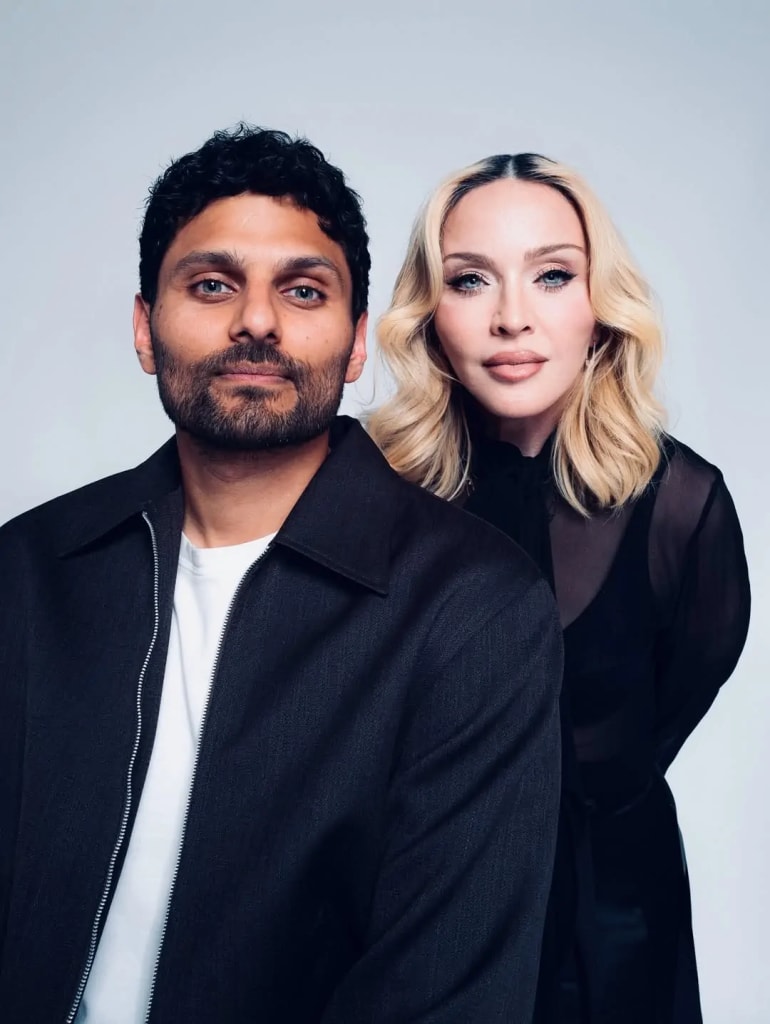 Madonna and Jay Shetty during a professional photoshoot for the 'On Purpose with Jay Shetty' podcast interview. Photo by Ricardo Gomes for Jay Shetty Podcast. Madonna and Jay Shetty during a professional photoshoot for the 'On Purpose with Jay Shetty' podcast interview. Photo by Ricardo Gomes for Jay Shetty Podcast.