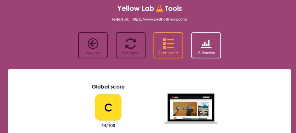 Website speed test at Yellow Lab Tools.