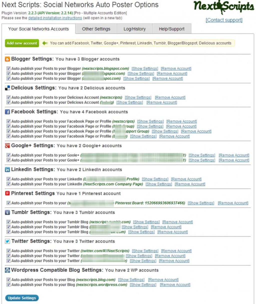 Social Networks Auto Poster Admin Panel