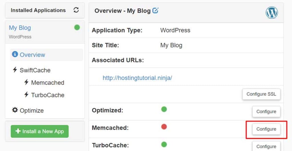 Configure memcached.