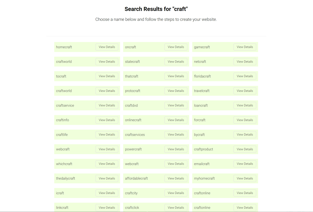 Nameboy Example Search for 'Craft'.