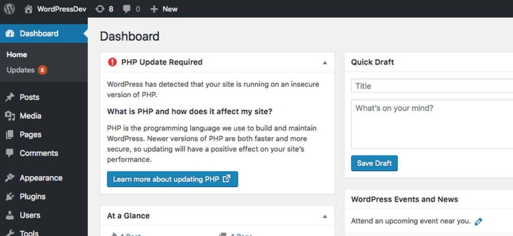 WordPress now shows warnings for PHP 5.5 and below.