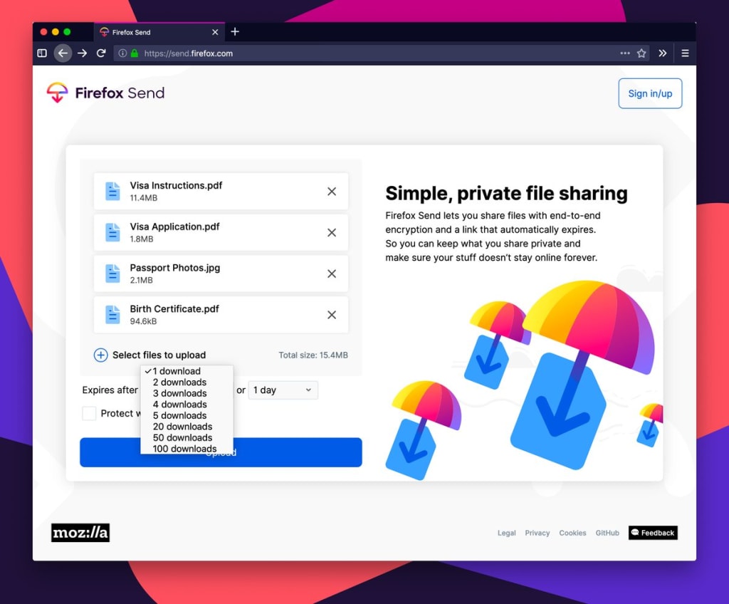 Firefox Send.