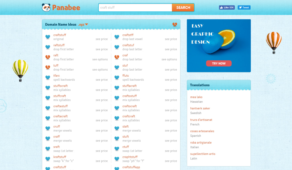 Panabee Example Search for 'Craft'.