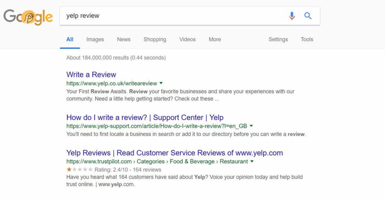 Trustpilot gives Yelp a rating of just 2.4 out of 10, indicating a possible trust issue.