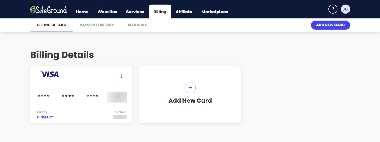 SiteGround Client area: Billing Details