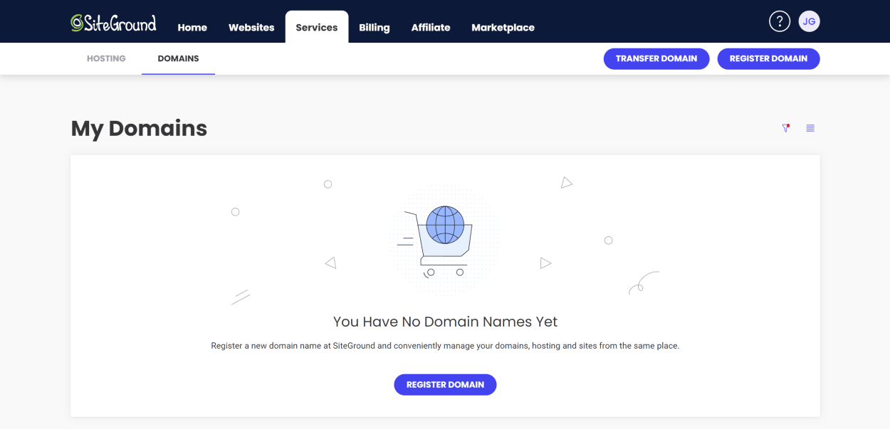 SiteGround Client area: Domains