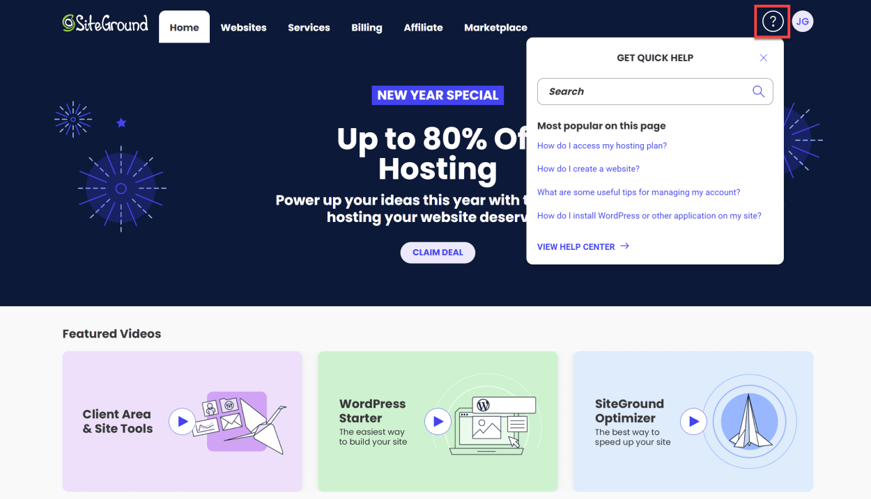 SiteGround Client area: Help Center