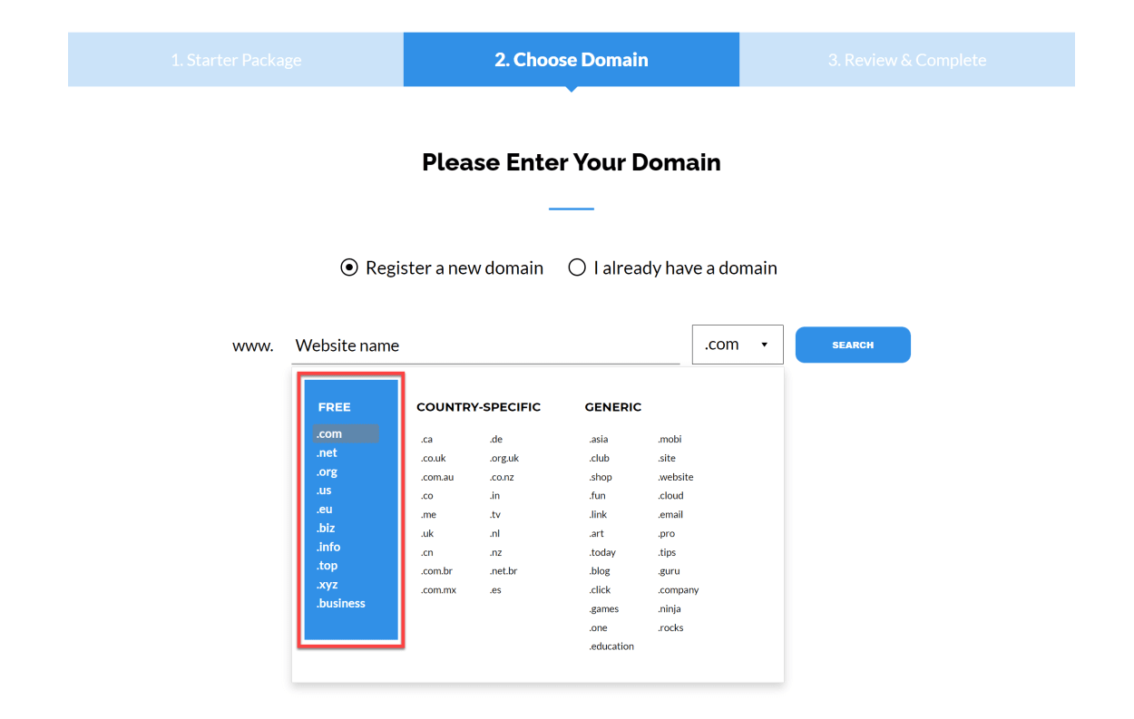 Free domain extensions with TMD Hosting