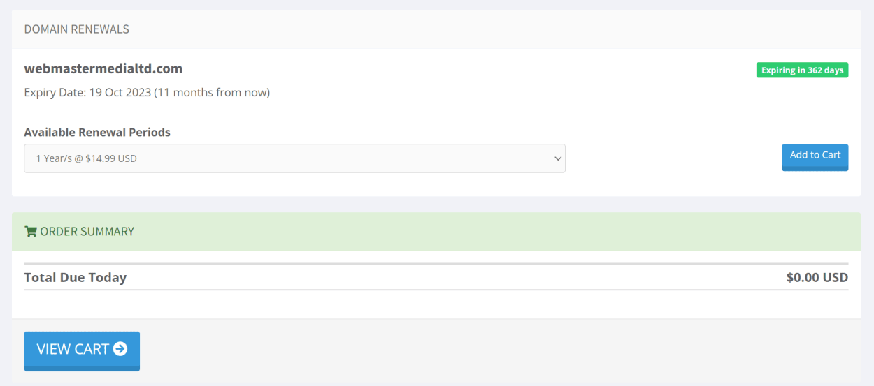 TMD Hosting Client area domains Renew domain manually.