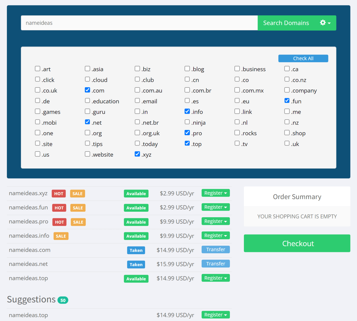 TMD Hosting Client area domains Search