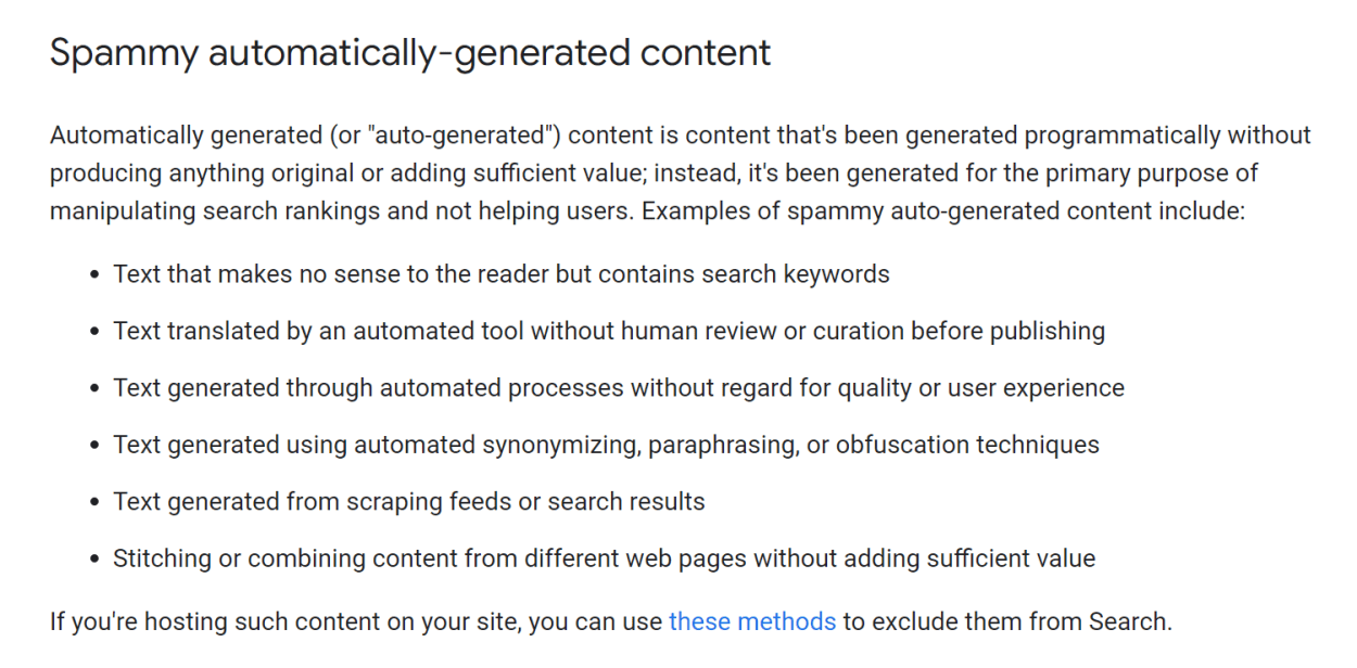 Google autogenerated content is spam.