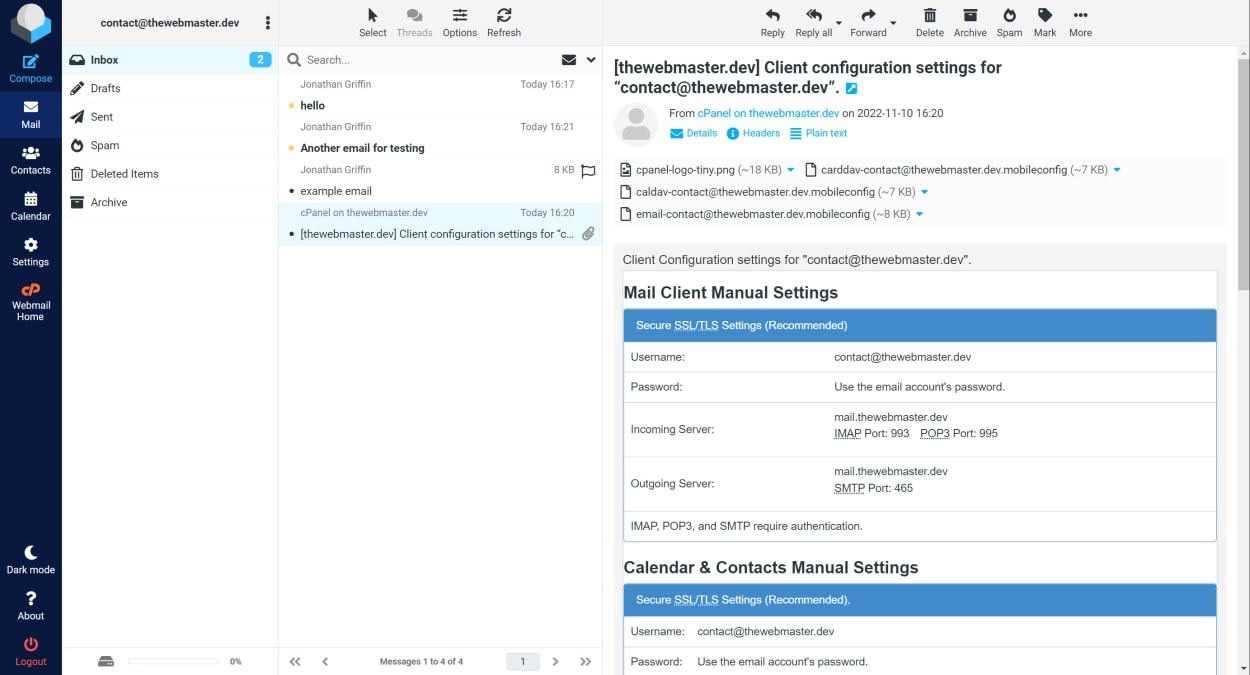 TMDHosting email settings