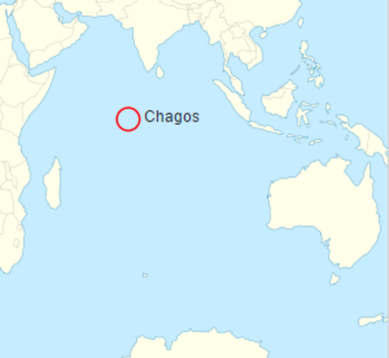 Location of the Chagos Archipelago in the Indian Ocean.