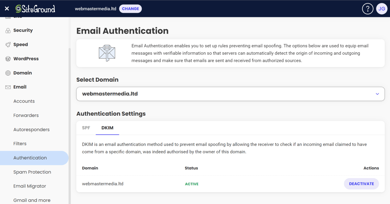 SiteGround Site Tools: DKIM