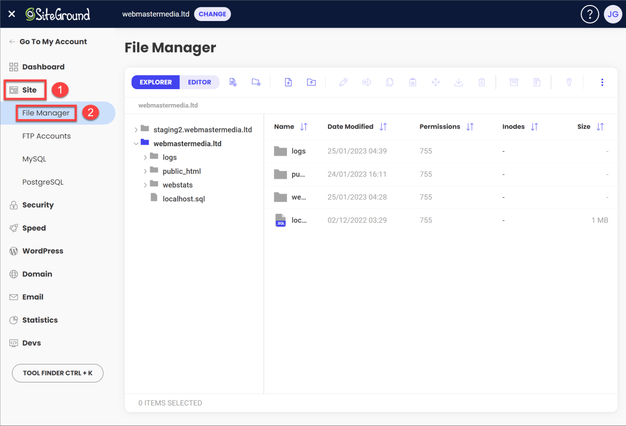 SiteGround Site Tools login