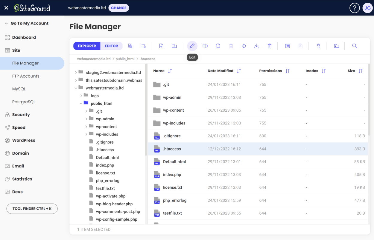 How to edit system and hidden files in SiteGround File Manager