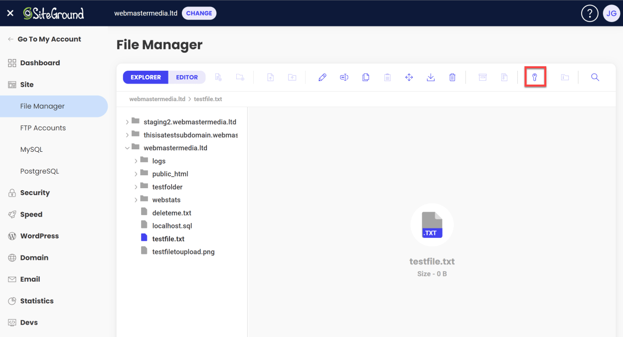 Changing the file/folder permissions in SiteGrounds File Manager