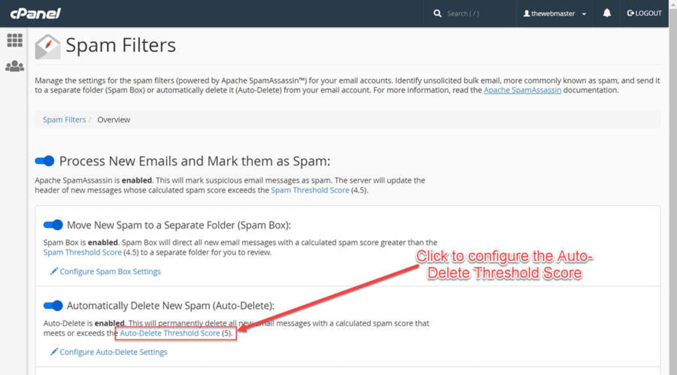 Click the 'Auto-Delete Threshold Score' Link.