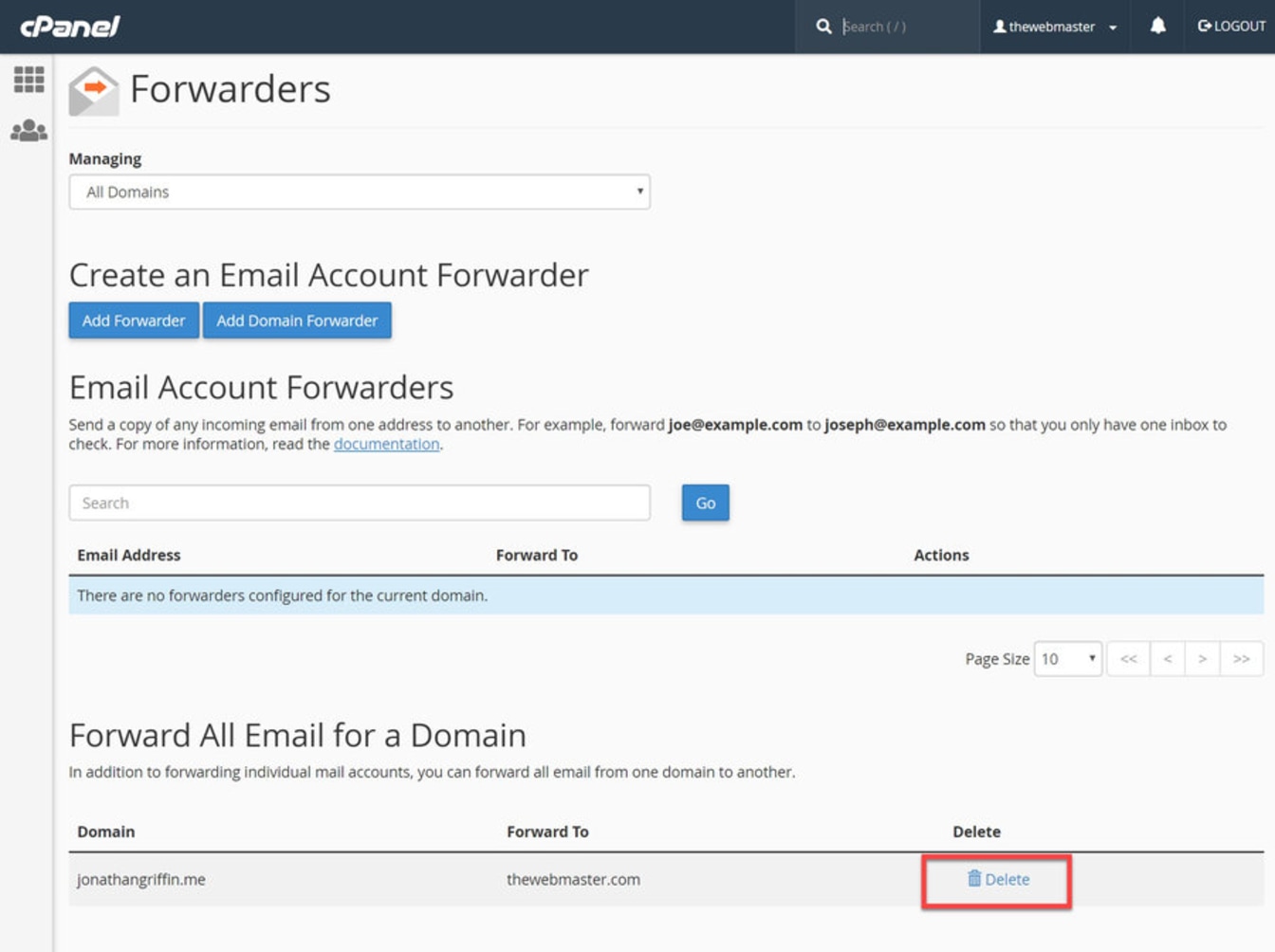 Click on the Forwarders icon.