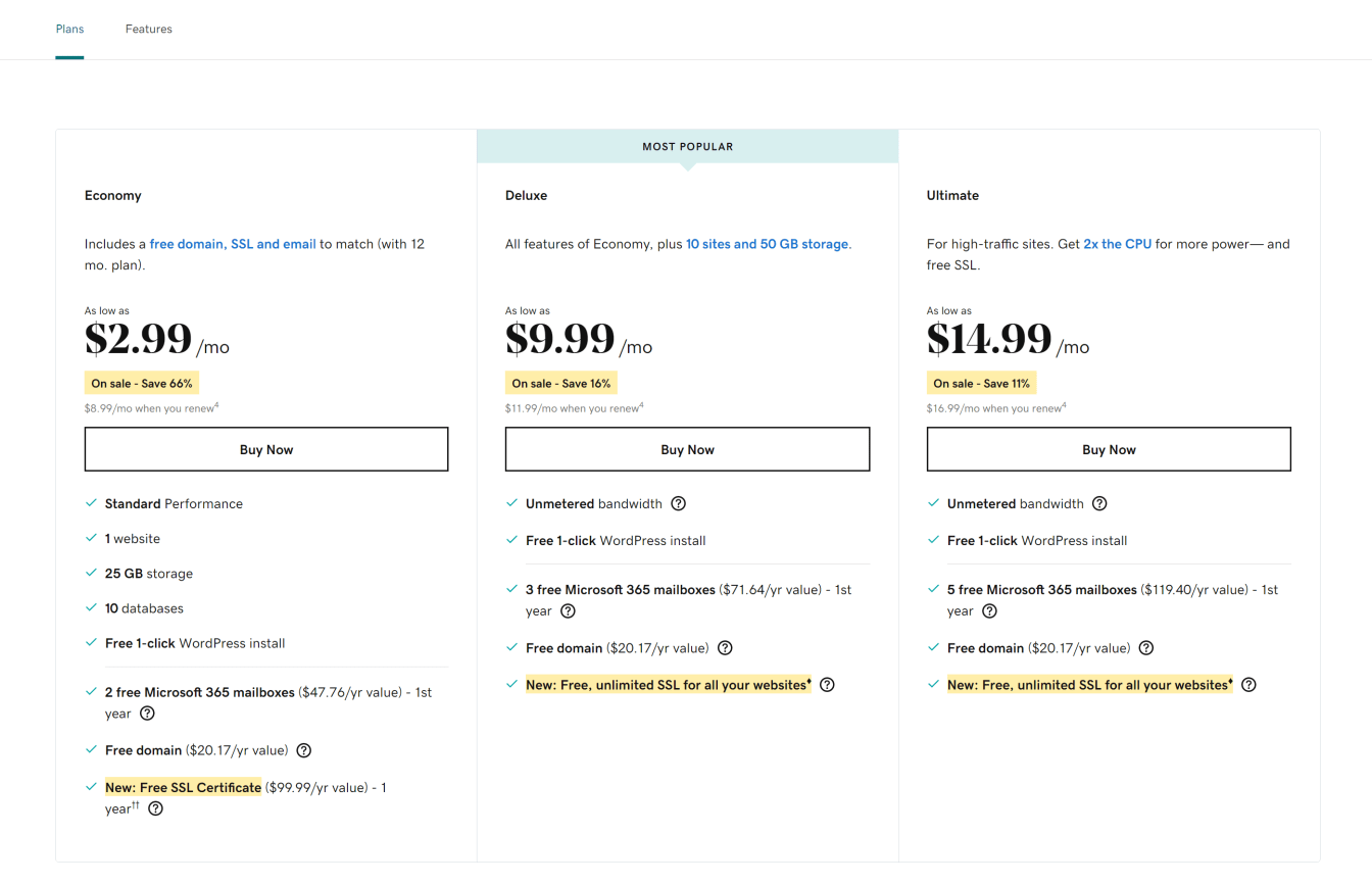 Choose your GoDaddy Hosting Plan.