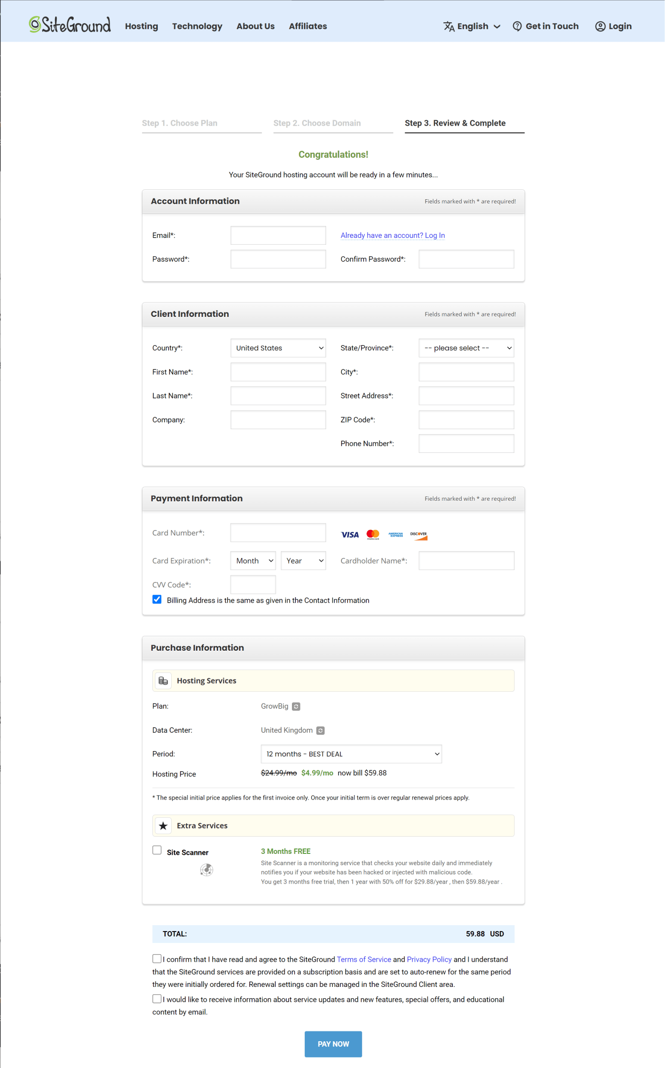 Step #4 - Check your order, savings, addons, and pay.