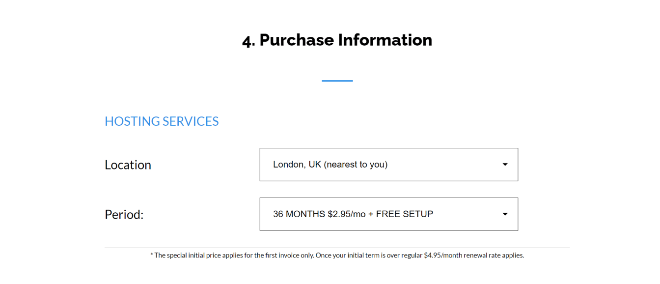 Choose Server Location and Billing Period.