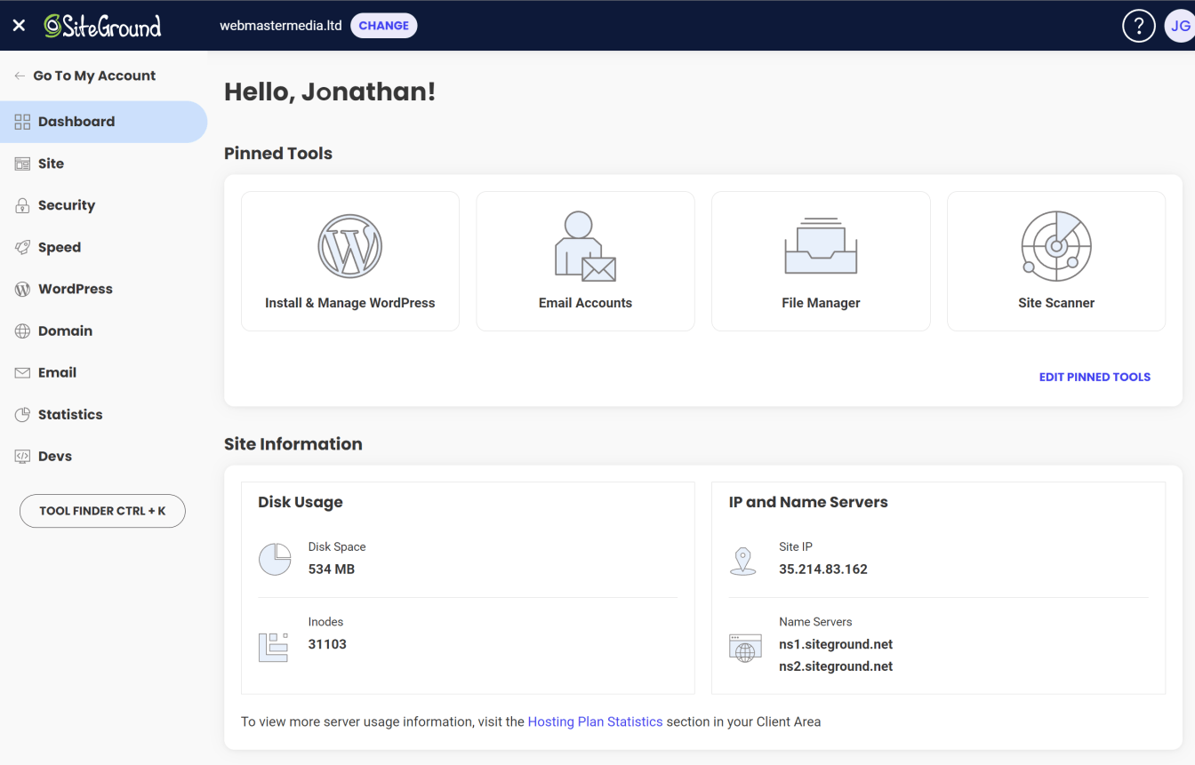 Log in to your SiteGround Site Tools Dashboard.