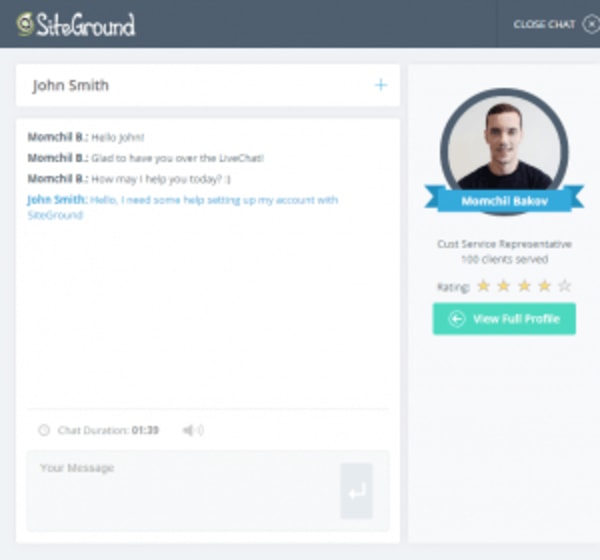 SiteGround support chat.