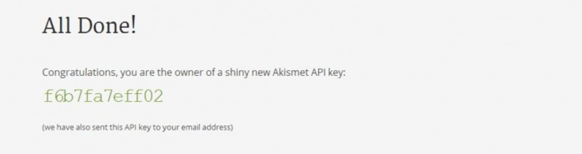 Akismet API key. Akismet API key.