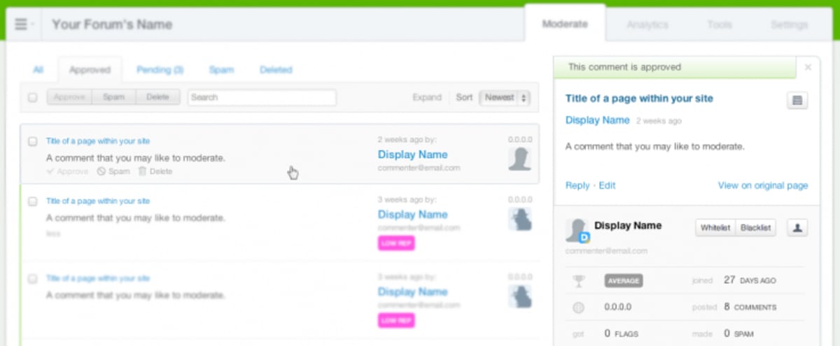 Disqus moderation panel. Disqus moderation panel.
