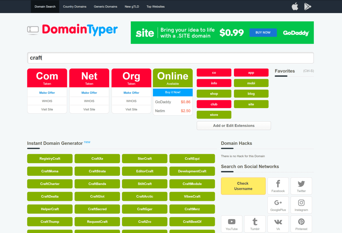 DomainTyper Example Search for 'Craft'. DomainTyper Example Search for 'Craft'.