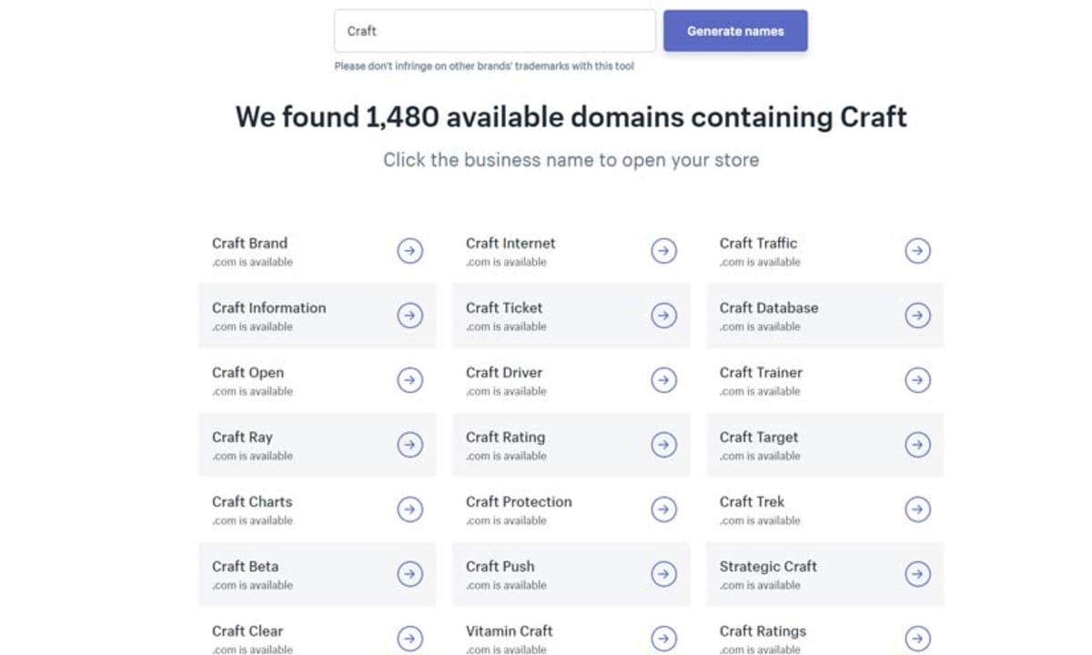 Business Name Generator Example Search for 'Craft'. Business Name Generator Example Search for 'Craft'.