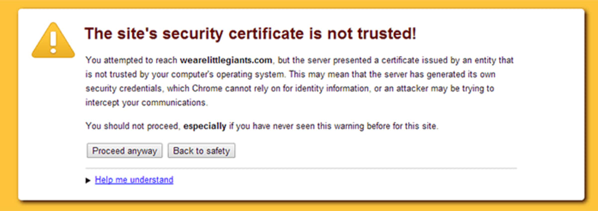 The site's security certificate is not trusted!