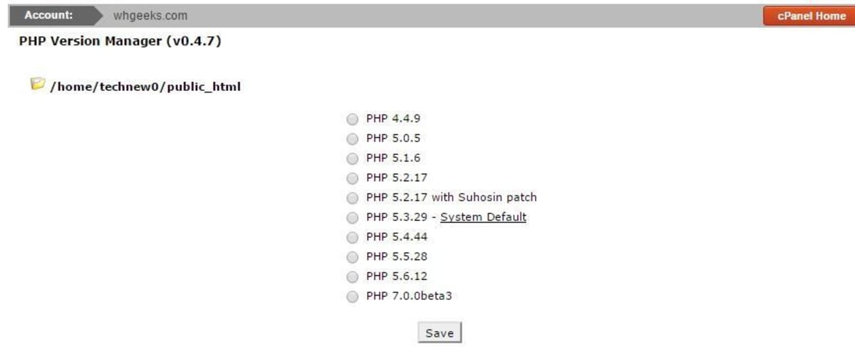 Select PHP 7. Select PHP 7.