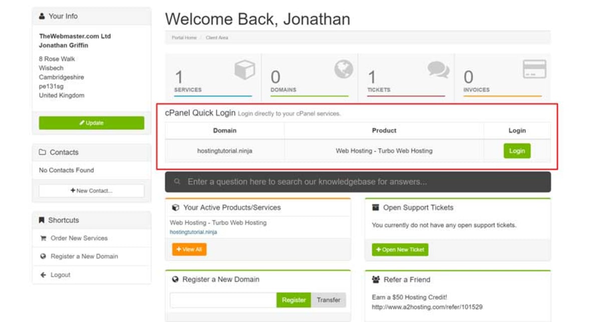 A2 Hosting client area. A2 Hosting client area.