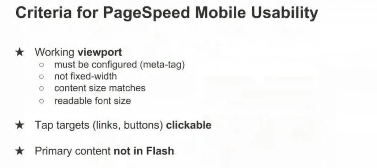 Criteria for pagespeed mobile usability. Criteria for pagespeed mobile usability.