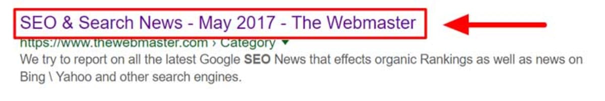 A screenshot showing the title element in the SERPs A screenshot showing the title element in the SERPs
