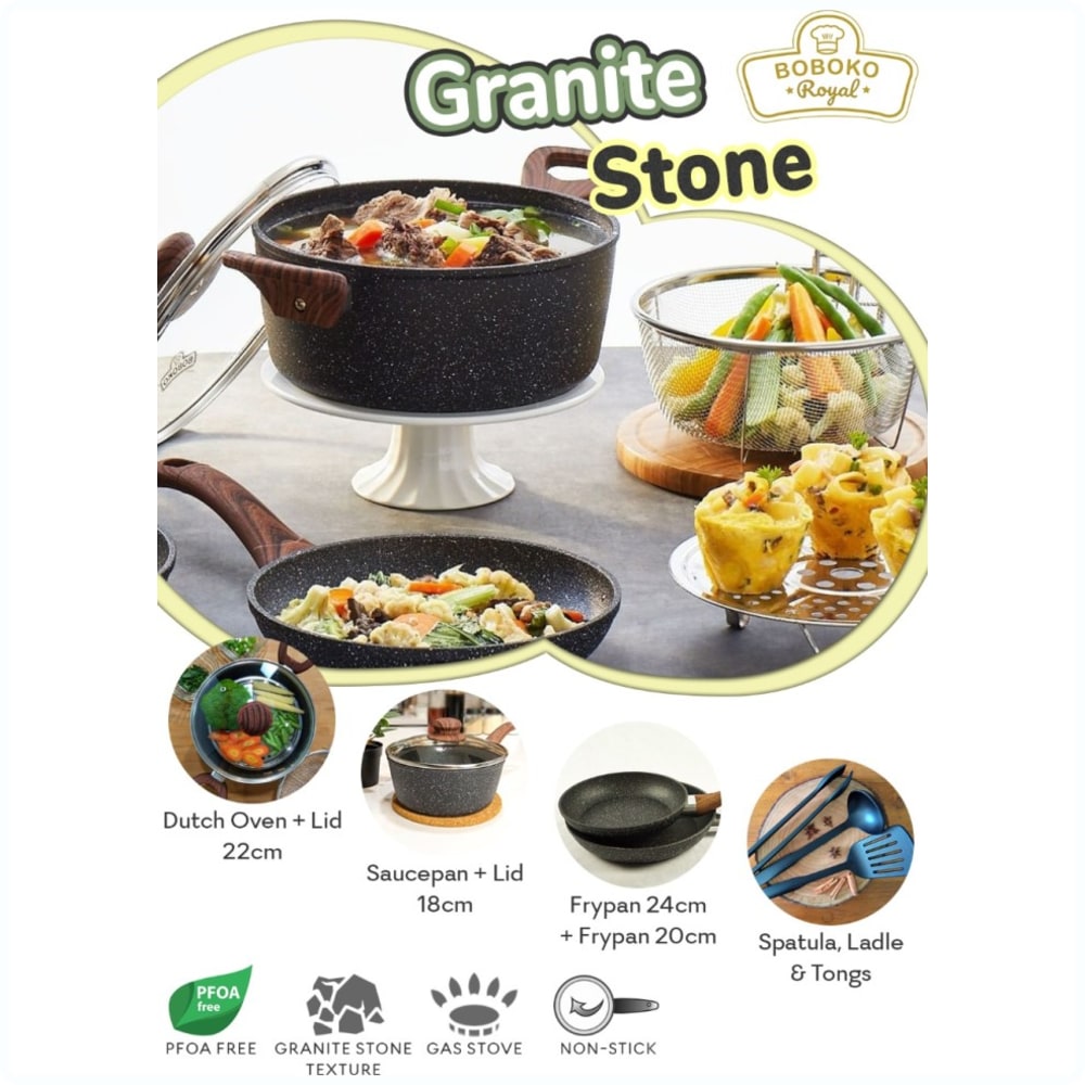 Jual Buy 1Get 2Free Boboko Granite Stone Dutch Oven 22Cm W/Glass