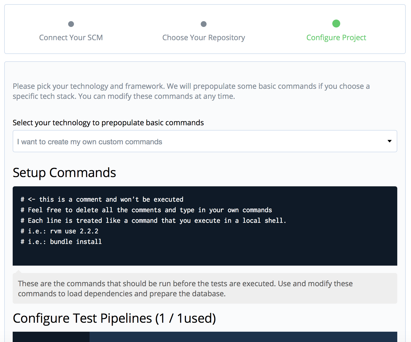 Screenshot for setup on Codeship