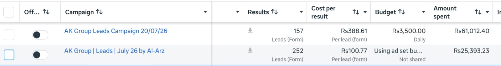 Real Estate Lead Campaign results