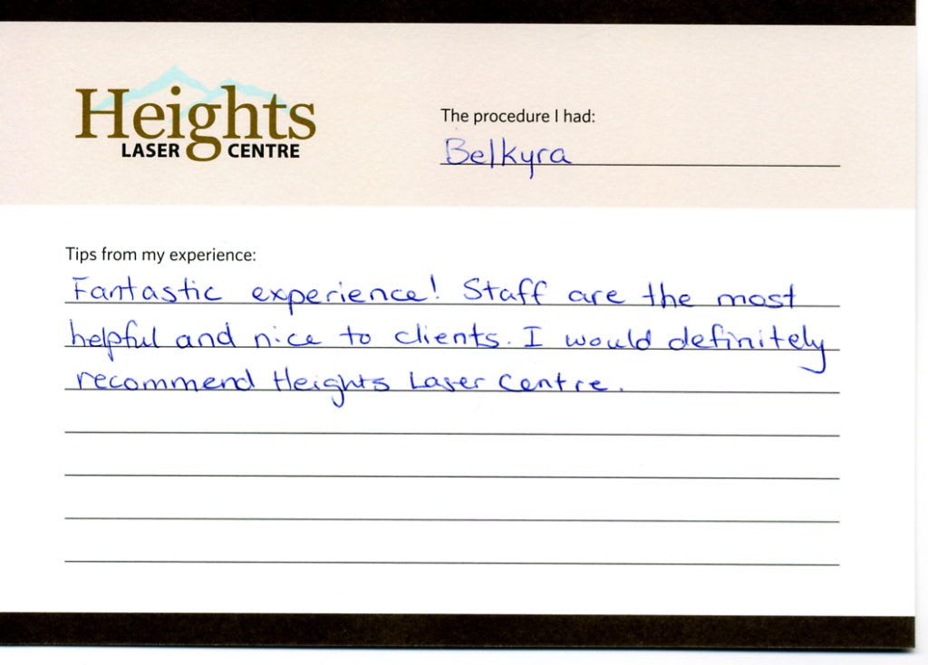 belkyra-review heights laser centre medical spa vancouver testimonial