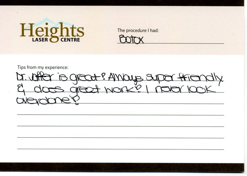 botox-review heights laser centre medical spa vancouver testimonial