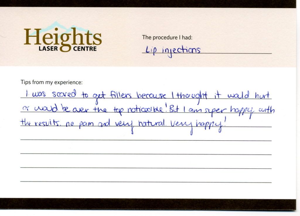 lip-injection-review heights laser centre medical spa vancouver testimonial