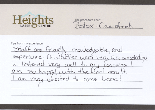 crowsfeet-review heights laser centre medical spa vancouver testimonial
